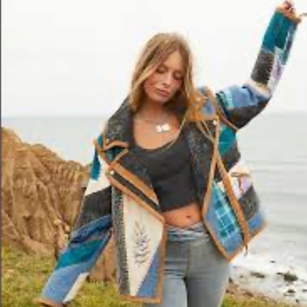 Free People Leia Patched Denim Moto Jacket